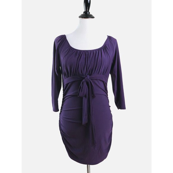 Frank Lyman Size 10 Gathered Bust Bodycon Mini Dress Ruched Purple - Picture 2 of 9